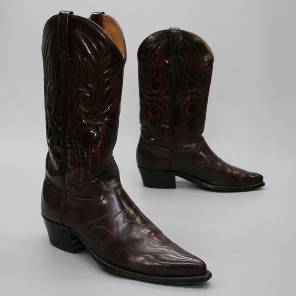 J. Chisholm Men's 10.5 EE Wide Black Cherry Leather Western Cowboy Boots - USA - Picture 1 of 12
